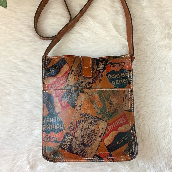 Patricia Nash Venezia Pouch Crossbody Leather Postcard Stamp Print Shoulder Bag - Picture 6 of 16